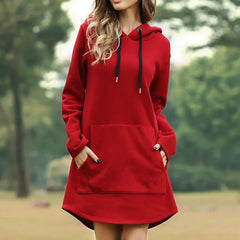 Casual Loose Solid Women Hoodies Dress