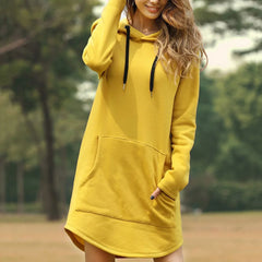 Casual Loose Solid Women Hoodies Dress