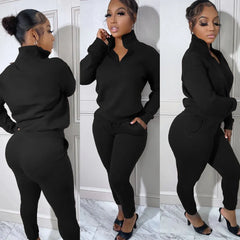 Fleece Zipper Long Sleeve Pullover Top w/Jogger Pants Set