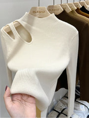Heart Embroidery Turtleneck Knitted Ribbed Sweater