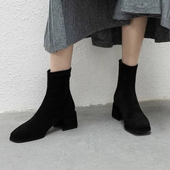 Ankle Chunky Middle Heel Suede Boots