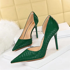 Snake Print Pointy Toe Sexy Side Hollow Stiletto High Heels