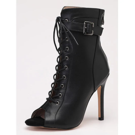 Black Tie-Up Zipper back High Heel