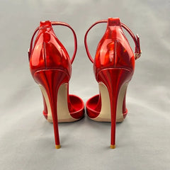 Shiny Red Patent Leather Ankle Strap 12cm High Heels