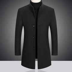 2023 Fashion New Men's Leisure Boutique Business Solid Color Slim Wool Coat Trench Jacket Blends