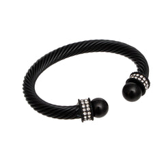 Bracelet Black Thick Cable Classic Pearl Bangle