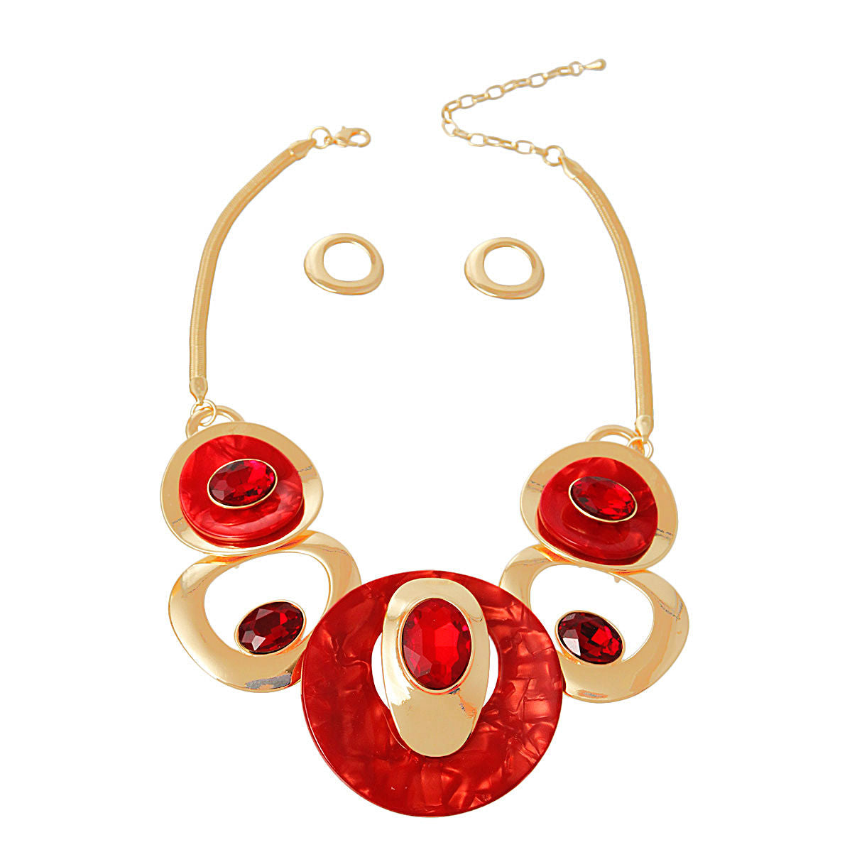 Necklace Gold Red Circular Bib for Women