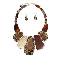 Bib Marbled Leopard Brown Link Necklace for Women