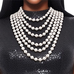 Pearl Necklace White Back Drape Set for Women