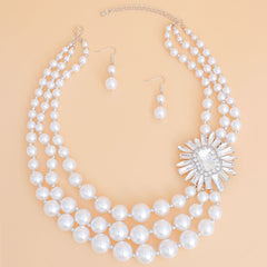 Pearl Necklace White Vintage Stone Set for Women