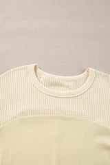 Beige Thermal Knit Patchwork Exposed Seam Long Sleeve Top