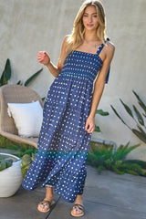 Printed Smocked Ruffle Maxi Dress