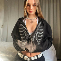 Rhinestone Gothic Black Zip Up Hoodie