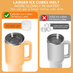 Ice Cube Tray for Stanley Cup: 40 Oz Tumbler Ice Mold Silicone - Hollow Cylinder Ice Maker Freezer with Lid and Bin for Water Bottle Whiskey Cocktail Coffee Juice