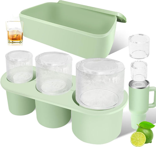 Ice Cube Tray for Stanley Cup: 40 Oz Tumbler Ice Mold Silicone - Hollow Cylinder Ice Maker Freezer with Lid and Bin for Water Bottle Whiskey Cocktail Coffee Juice