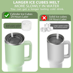 Ice Cube Tray for Stanley Cup: 40 Oz Tumbler Ice Mold Silicone - Hollow Cylinder Ice Maker Freezer with Lid and Bin for Water Bottle Whiskey Cocktail Coffee Juice