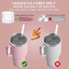 Ice Cube Tray for Stanley Cup: 40 Oz Tumbler Ice Mold Silicone - Hollow Cylinder Ice Maker Freezer with Lid and Bin for Water Bottle Whiskey Cocktail Coffee Juice