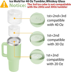 Ice Cube Tray for Stanley Cup: 40 Oz Tumbler Ice Mold Silicone - Hollow Cylinder Ice Maker Freezer with Lid and Bin for Water Bottle Whiskey Cocktail Coffee Juice