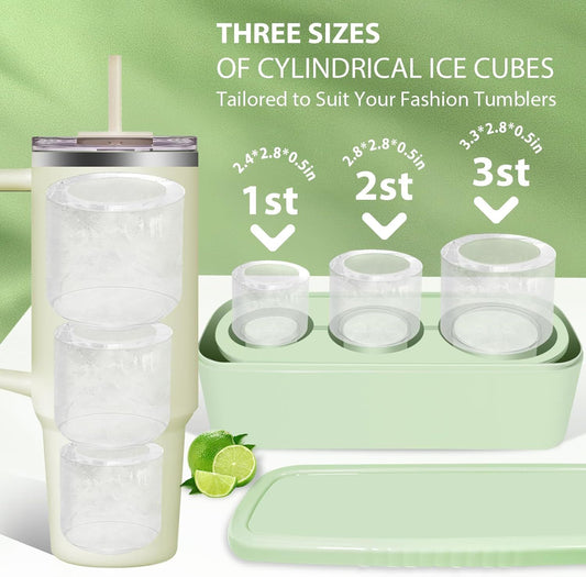 Ice Cube Tray for Stanley Cup: 40 Oz Tumbler Ice Mold Silicone - Hollow Cylinder Ice Maker Freezer with Lid and Bin for Water Bottle Whiskey Cocktail Coffee Juice