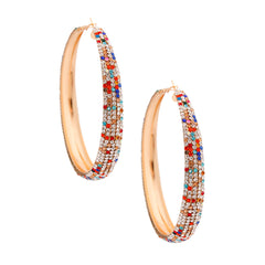 Multi Color Rhinestone Lines Gold Hoops