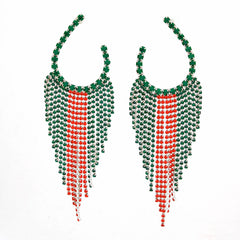 Fringe Red and Green Long Horseshoe Earrings Women