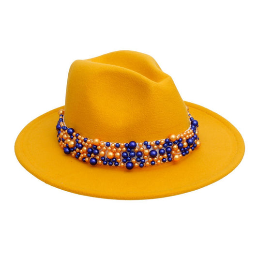 SGR Sorority Yellow Fedora Pearl Band Hat Women