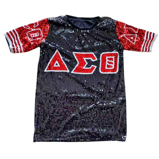 DST Sorority Black and Red Sequin Jersey Shirt