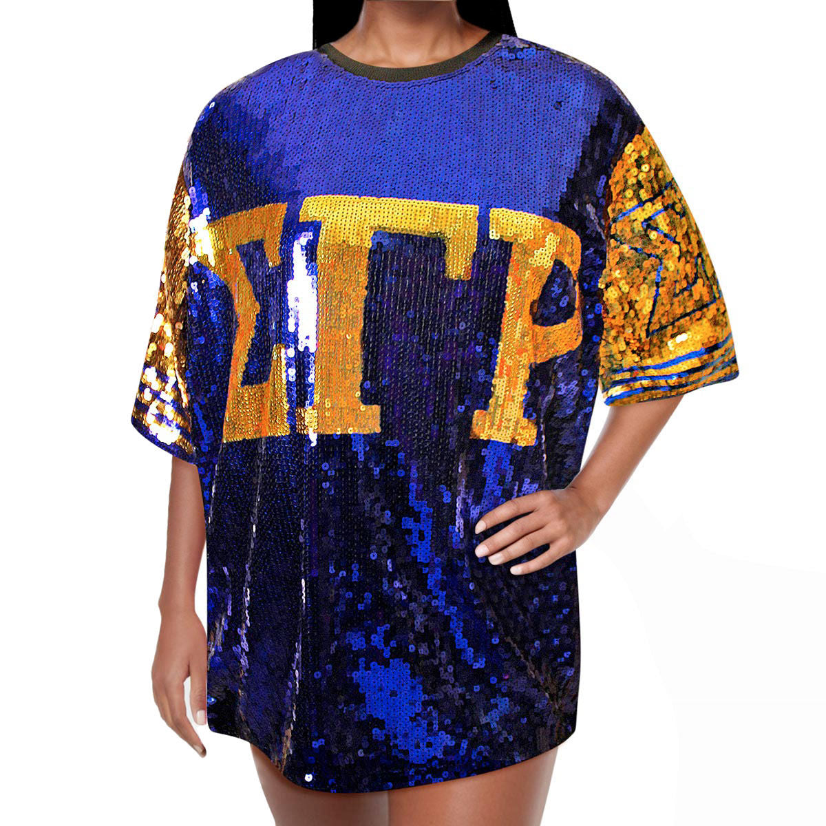 SGRHO Sorority Blue and Gold Sequin Jersey Shirt