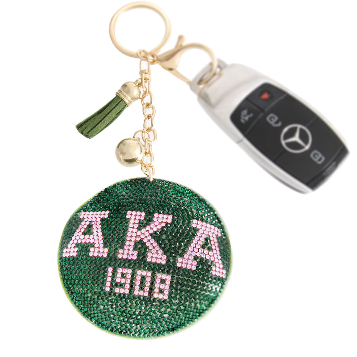 AKA Pink Green Padded Sorority Keychain