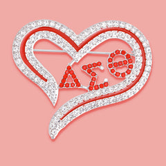 DST Sorority Heart Red Bling Brooch for Women