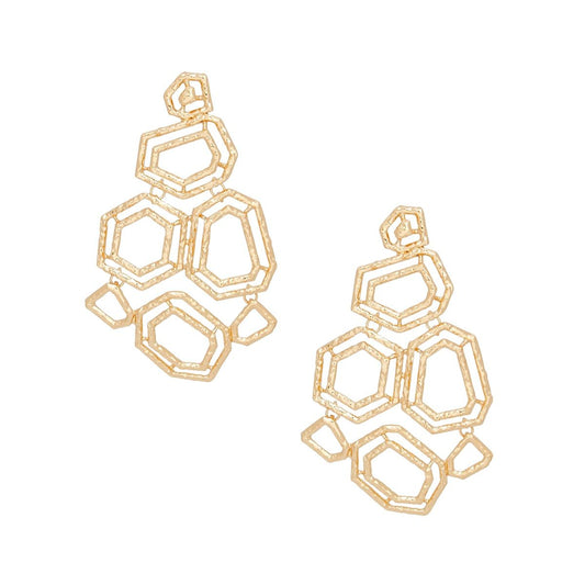 Dangle Large Gold Geometric Structured Earrings