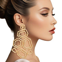 Dangle Large Gold Geometric Structured Earrings