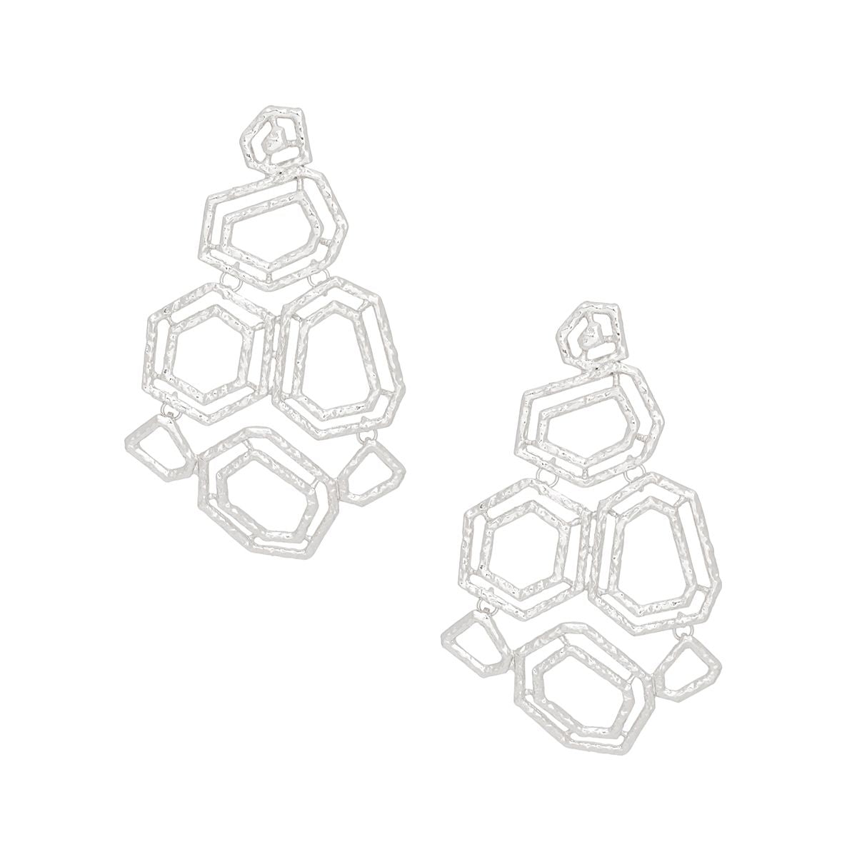 Dangle Large Silver Geometric Structured Earrings