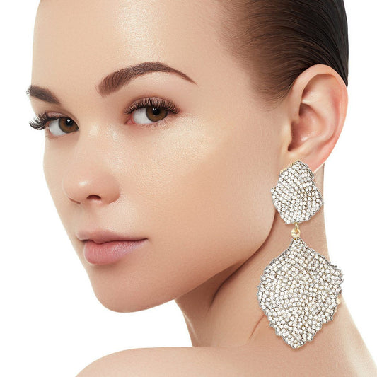 Drop Brilliant Gold Pave Stone Petal Earrings