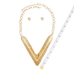 Bib Geometric Gold Wire V Chain Necklace Set