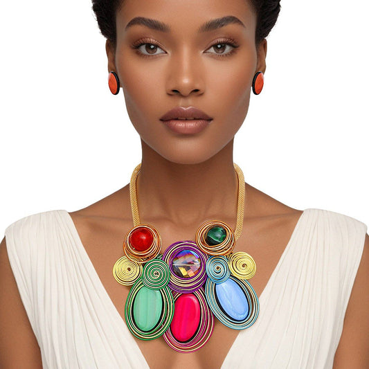 Bib Multi Wire Teardrop Marble Bead Set for Women