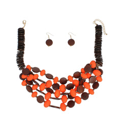 Necklace Orange and Coconut Wood Bead Set Women