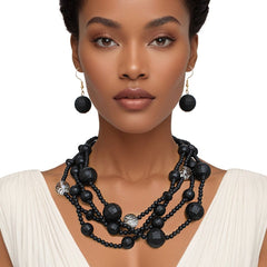 Necklace Matte Black Disco Ball Bead Set for Women