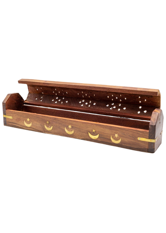 Brass Inlay Moon & stars Coffin Incense Burner