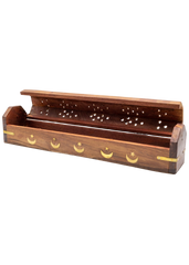 Brass Inlay Moon & stars Coffin Incense Burner