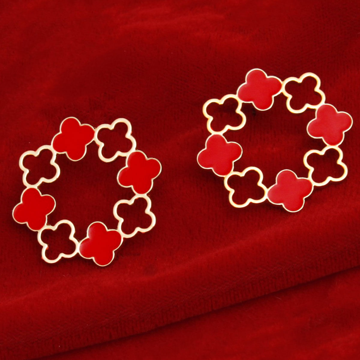 Stud Gold Clover Wreath Red Earrings for Women