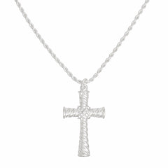 Necklace Silver Rope Chain Ridged Cross for Women