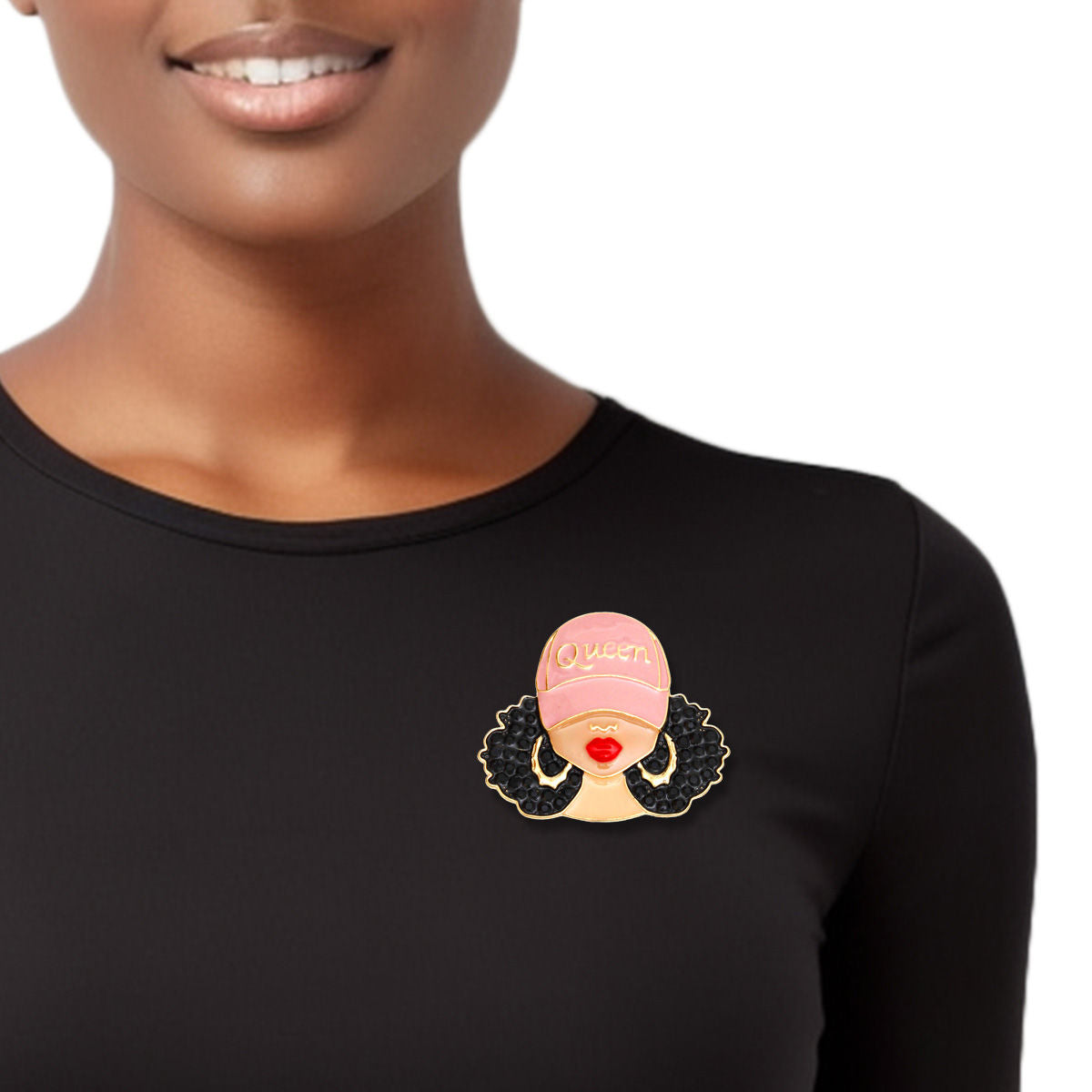 Brooch Pink Gold Afro Queen Pin for Women