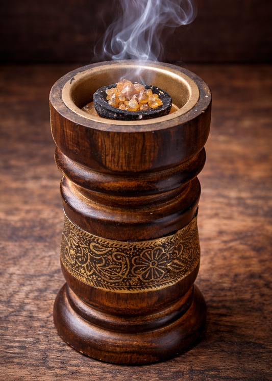 Round Wooden Charcoal Resin Incense Burner