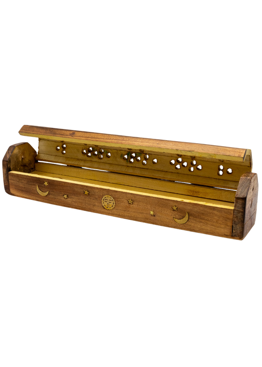 Brass Inlay Sun & Moon Coffin Incense Burner