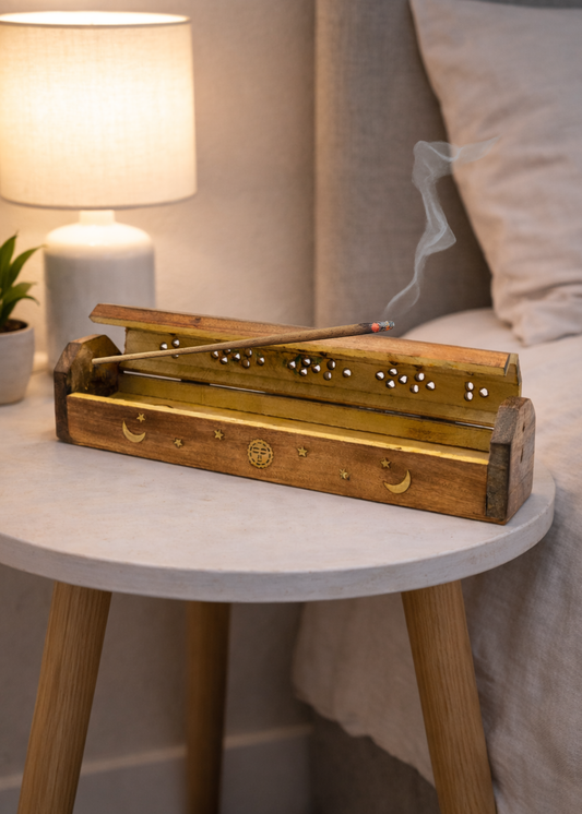 Brass Inlay Sun & Moon Coffin Incense Burner
