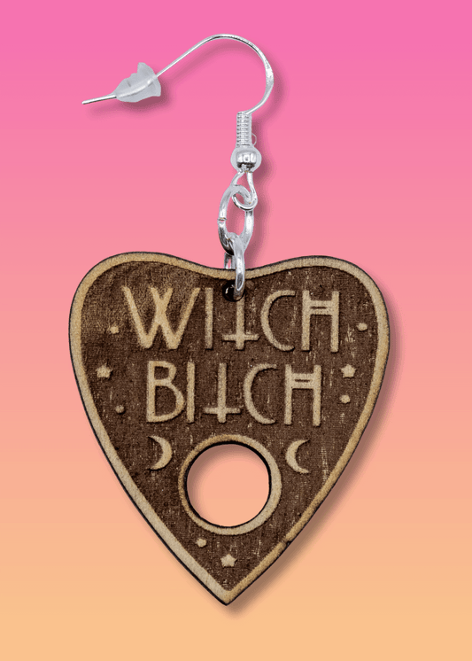 Witch Bitch Planchette Wooden Earrings