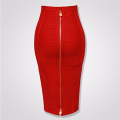 13 Colors Plus Size XL XXL 58cm Women Sexy Zipper Black Blue Orange Red Rayon Bandage Skirt 2021 Designer A Line Skirt Faldas - Polished 24/7