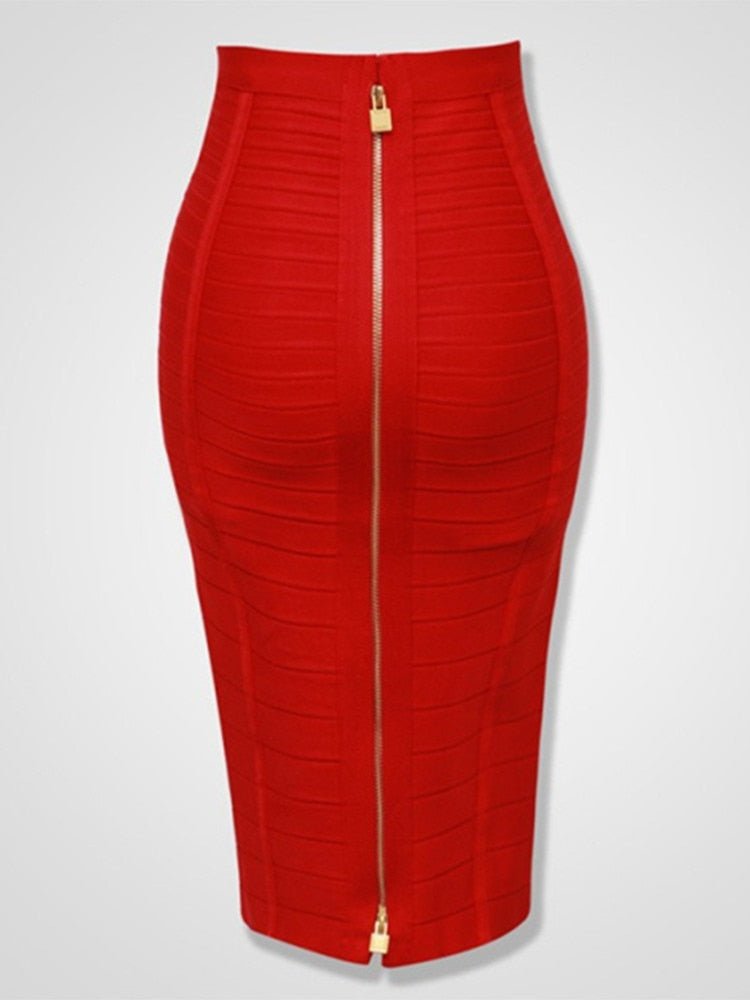 13 Colors Plus Size XL XXL 58cm Women Sexy Zipper Black Blue Orange Red Rayon Bandage Skirt 2021 Designer A Line Skirt Faldas - Polished 24/7