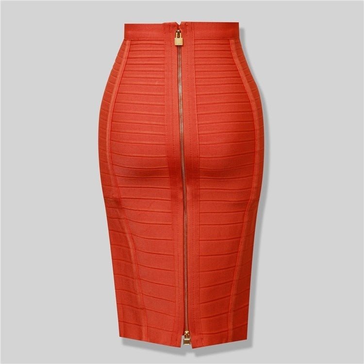 16 Colors Sexy Solid Zipper Orange Blue Black Red Bandage Skirt Women Elastic Bodycon Summer XL XXL Pencil Skirts 58cm - Polished 24/7